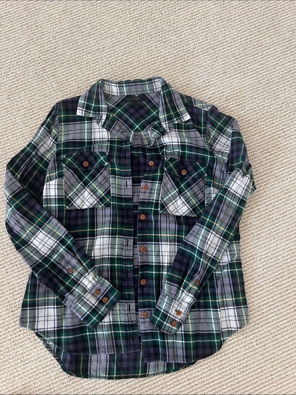 Plaid Button-Front Shirt - Green/Blue/White - Women’s